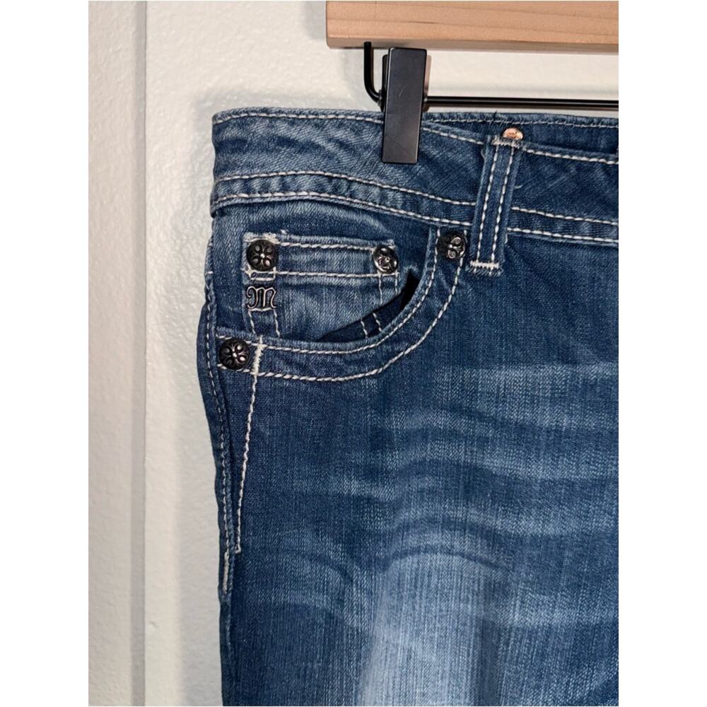MISS ME Y2K Indie sleeze embellished white stitch denim capris 31 - Picture 3 of 7